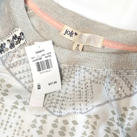 NWT Women's Jolt For Vanity Gray Aztec Patterned Sheer Knit Top - Picture 10 of 12